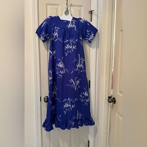 Homemade Hawaiian Mumu size small - narrow at top  - beautiful blue